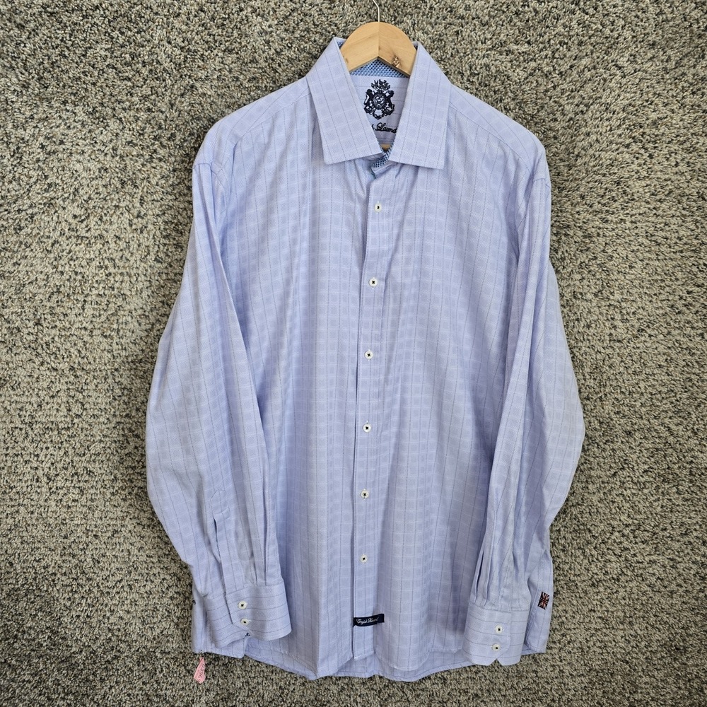 English Laundry Shirt Mens 17.5 36/37 Blue Button Up Embroidered Cotton‎ Career